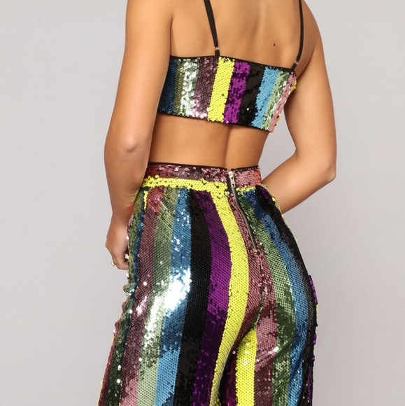 NWT Fashion Nova 2 PC Stripe Sequin Coord Set - Picture 3 of 12